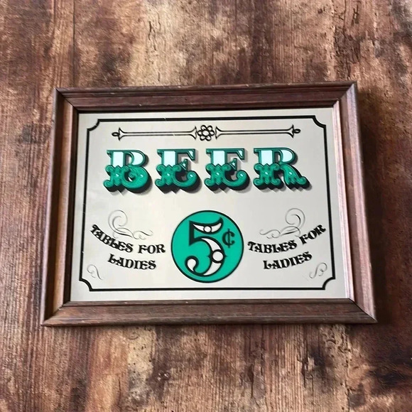 VINTAGE ✨ Beer Pub Antique Drinking Wood Frame Mirror 💎 HOST PICK 💎 - Picture 1 of 7